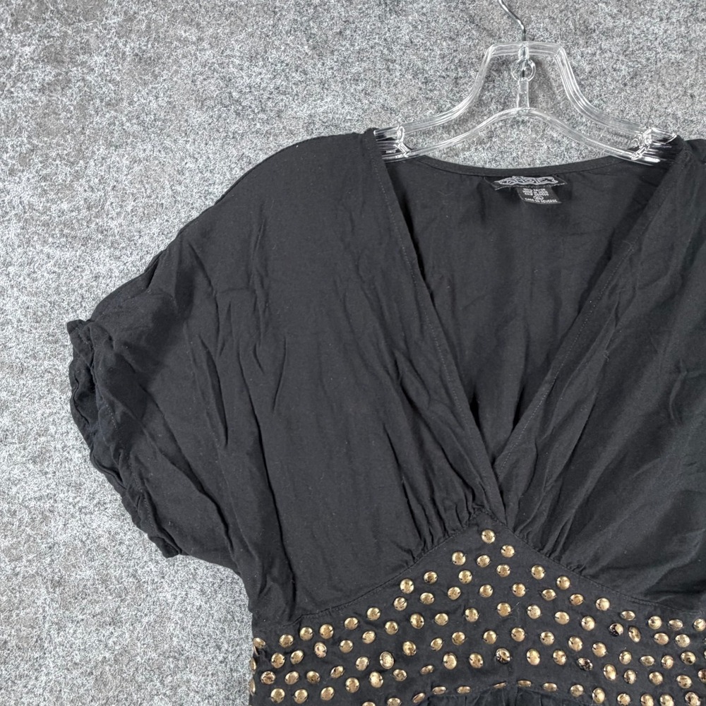 Angie Mini Dress Womens XL Black Studded Short Sleeve Casual Party Wear V Neck - Picture 9 of 16